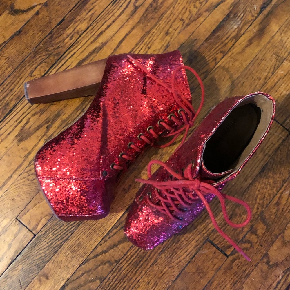 Jeffrey Campbell Red Glitter Lita Platform Booties